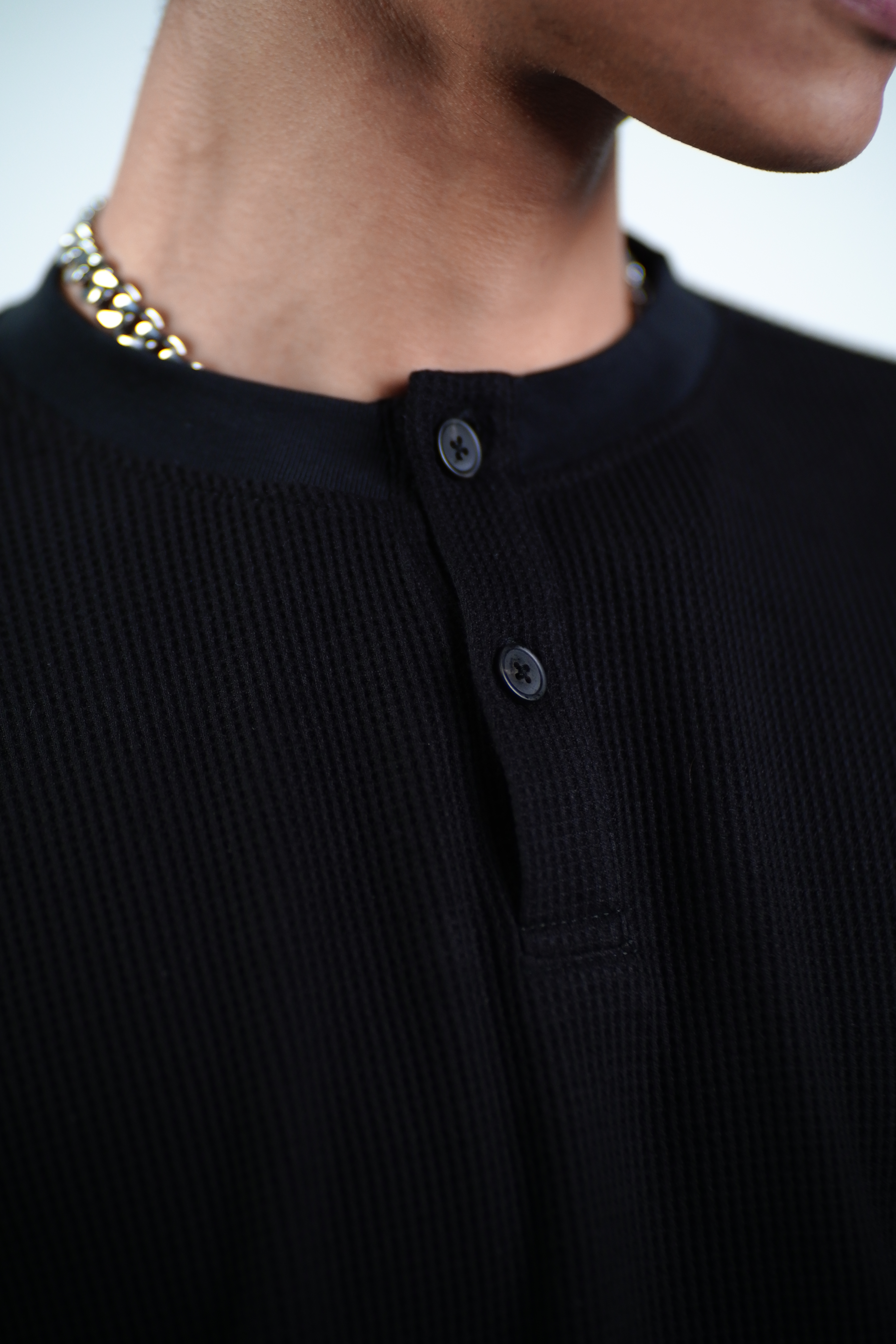 Waffle Henley Black