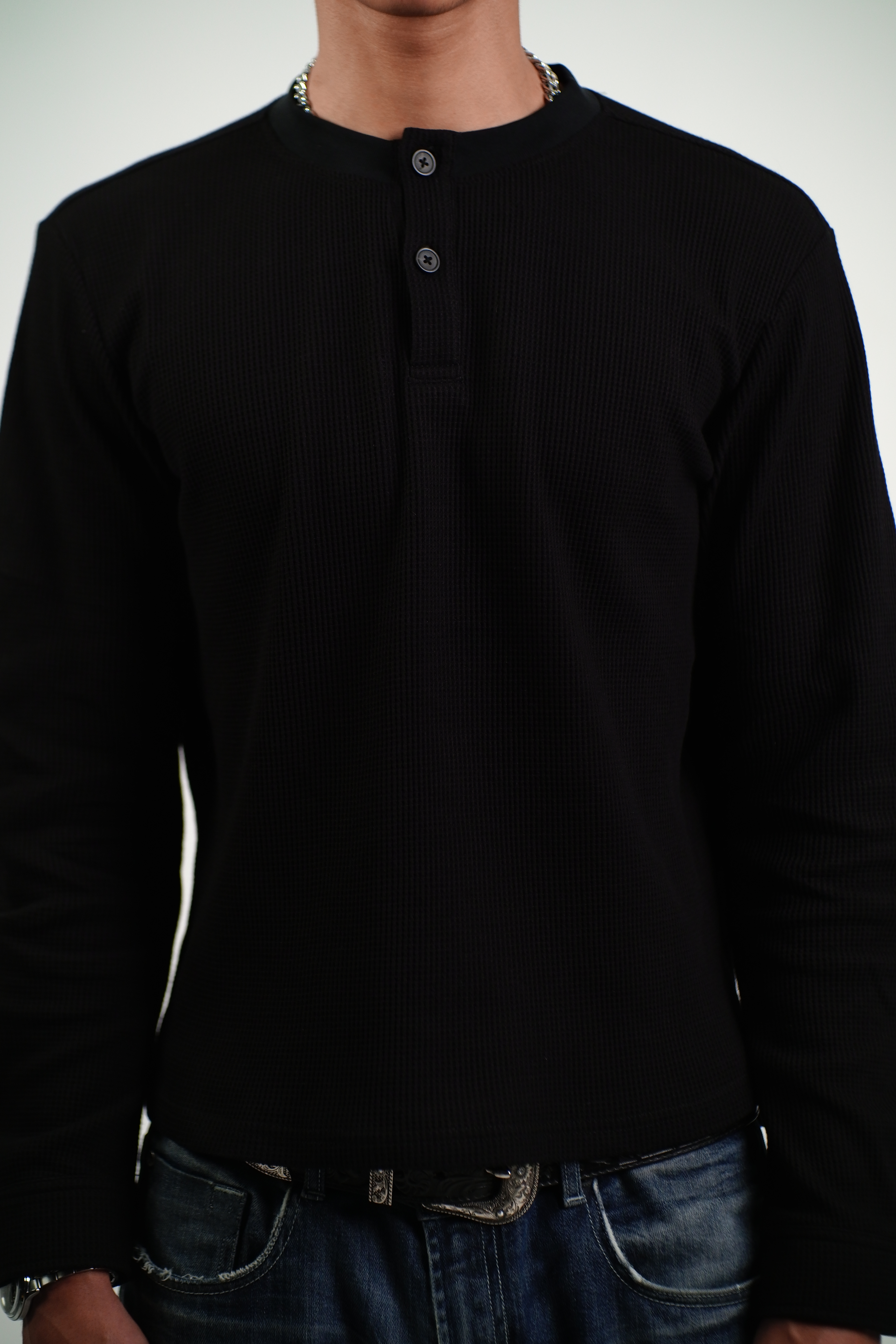 Waffle Henley Black