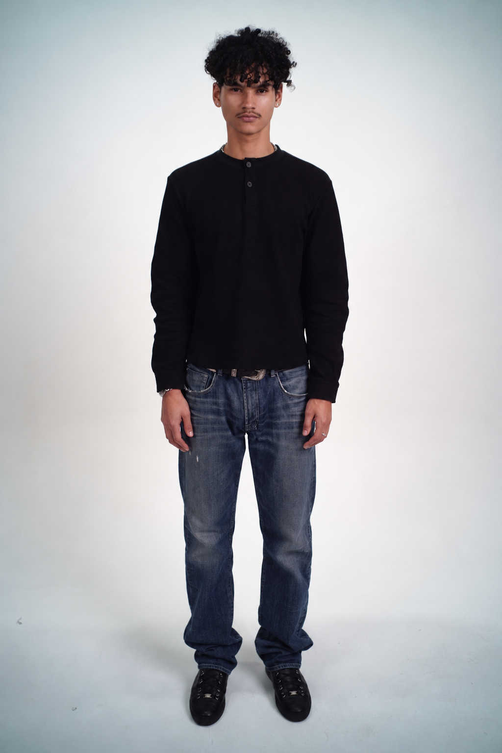 Waffle Henley Black