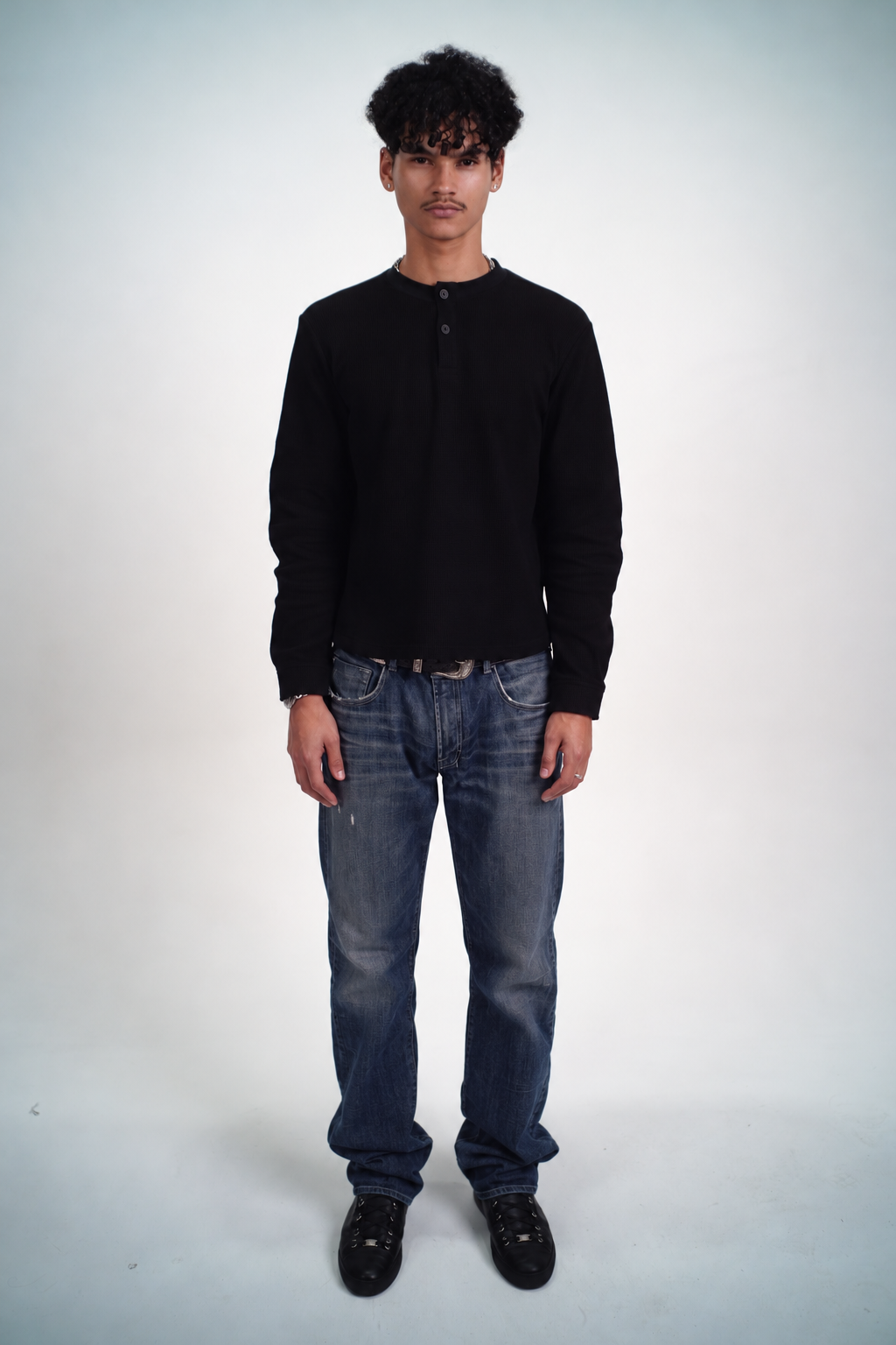 Waffle Henley Black